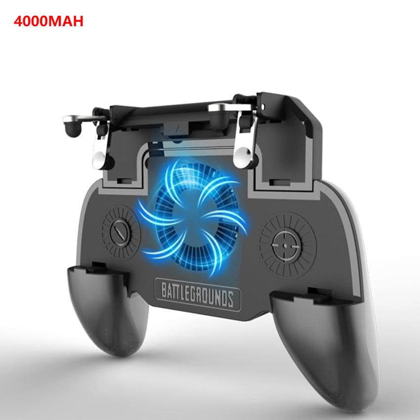 Gaming phone holder with blue fan and 'Battlegrounds' branding on a white background