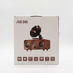 Retro Mini Double Gramophone Bluetooth speaker with twin horns and wood-effect body