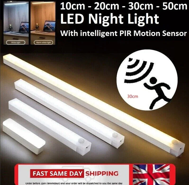 Strip Light LED PIR Motion Sensor USB Rechargeable Magnetic Cabinet Closet Lamp - Show Gadgets