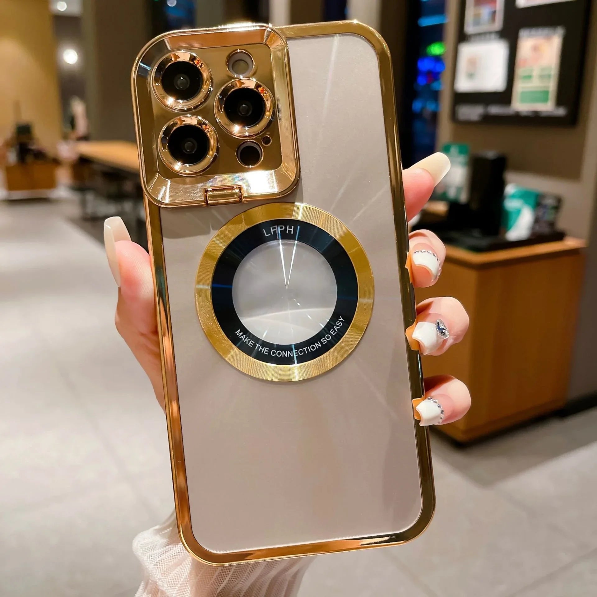 Electroplated Phone Case Luxury Plating CD Pattern Magsafe Bracket Case For 12 13 14 Pro Max Invisible Camera Stand Holder Lens Holder Magnetic Suction - Show Gadgets