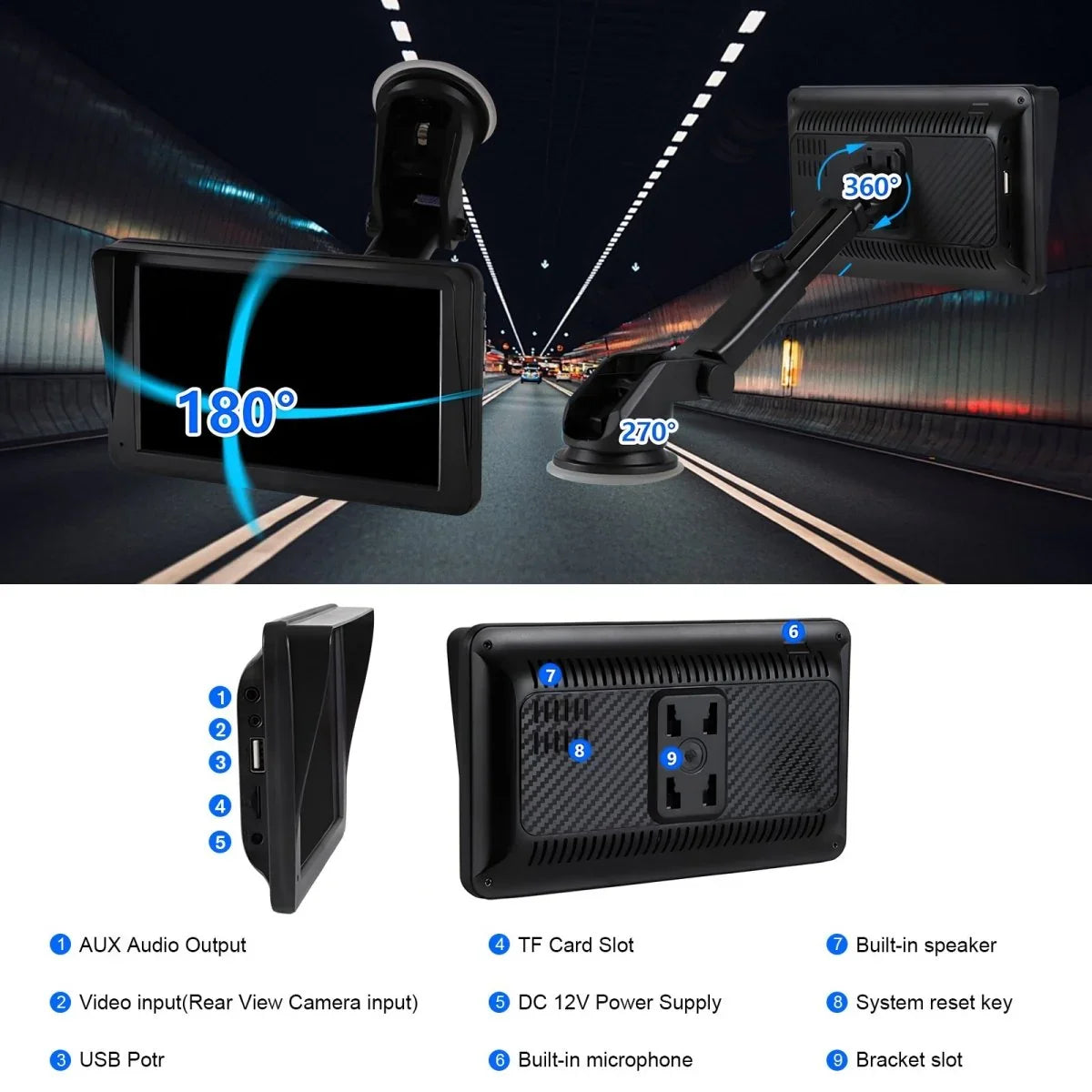 Portable Car Stereo Wireless CarPlay & Android Auto, Car Radio 7inches Touchscreen, Bluetooth5.0, Mirror Link, Maps Navigation, Voice Control, AUX Cable Vehicles - Show Gadgets