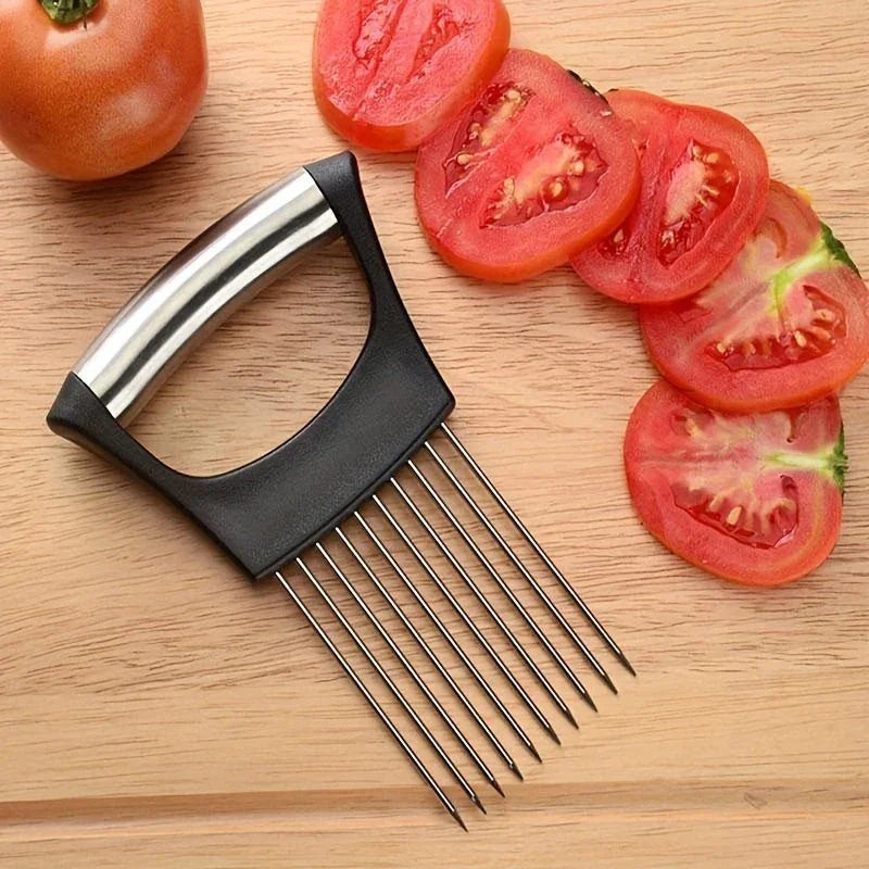Onion Slicer Holder, Onion Holder For Slicing, 304 Stainless Steel Onion Slicer Cutter, Lemon Holder Slicer, Creative Onion Slicer Holder, Onion Slicer Cutter For Steak Tendons, Household Gadget, Kitc - Show Gadgets