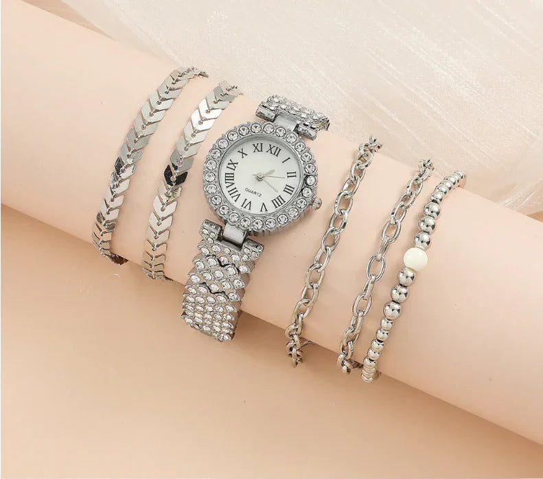 Diamond Women's Bracelet Watch Luxury Fashion Gift Box Watch Bracelet Six-piece Set - Show Gadgets