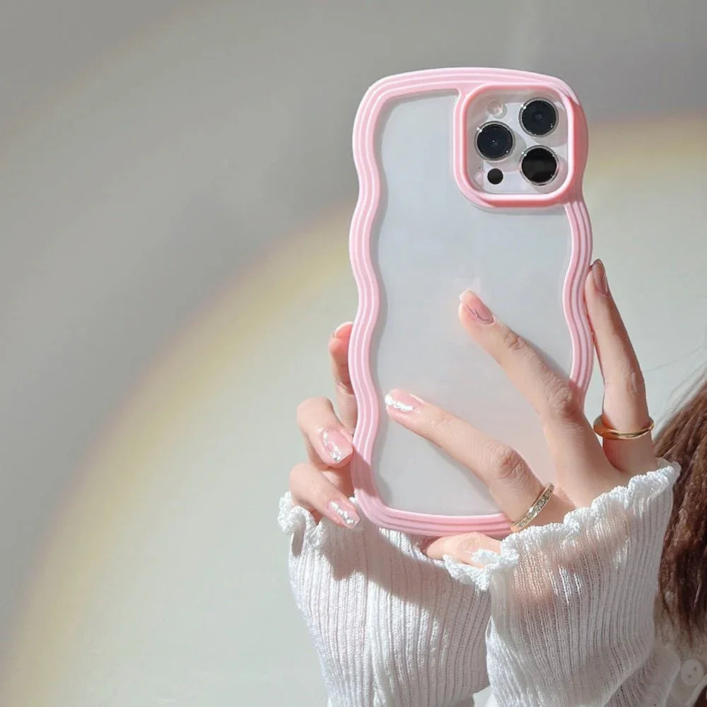 Wave Border Mobile Phone Case Solid Color Simple Candy Color - Show Gadgets