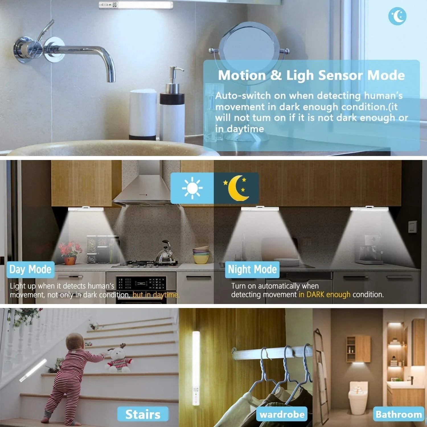 Strip Light LED PIR Motion Sensor USB Rechargeable Magnetic Cabinet Closet Lamp - Show Gadgets