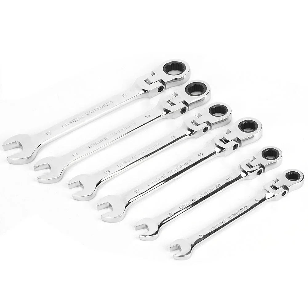 6Pcs Flexible Head Multi Functional Ratchet Conination Spanner Wrench 8 - 17mm Repair Tools Set - Show Gadgets