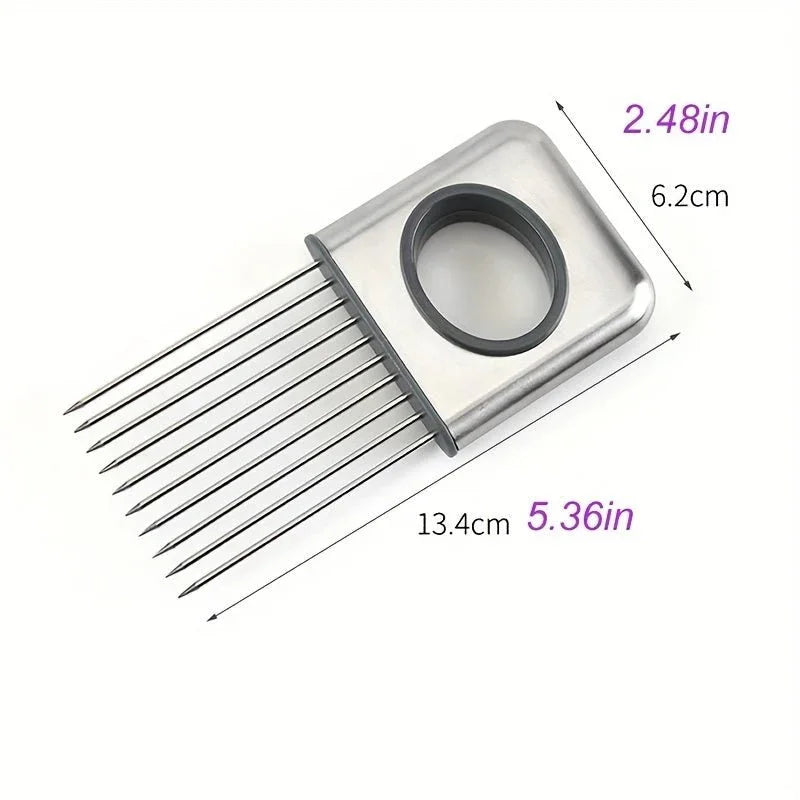 Onion Slicer Holder, Onion Holder For Slicing, 304 Stainless Steel Onion Slicer Cutter, Lemon Holder Slicer, Creative Onion Slicer Holder, Onion Slicer Cutter For Steak Tendons, Household Gadget, Kitc - Show Gadgets