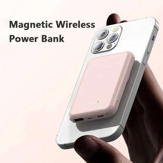 Mini Magnetic Wireless Power Bank 5000mAh portable charger with fast wireless charging and LED display