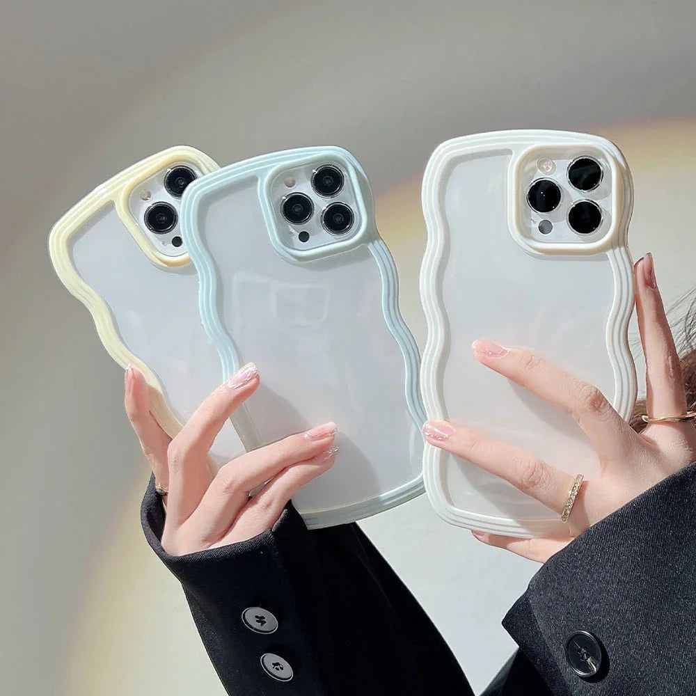 Wave Border Mobile Phone Case Solid Color Simple Candy Color - Show Gadgets