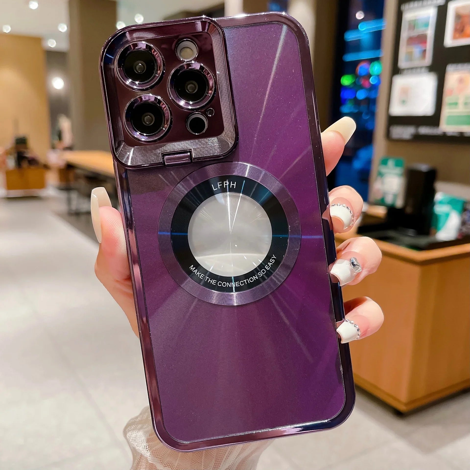 Electroplated Phone Case Luxury Plating CD Pattern Magsafe Bracket Case For 12 13 14 Pro Max Invisible Camera Stand Holder Lens Holder Magnetic Suction - Show Gadgets