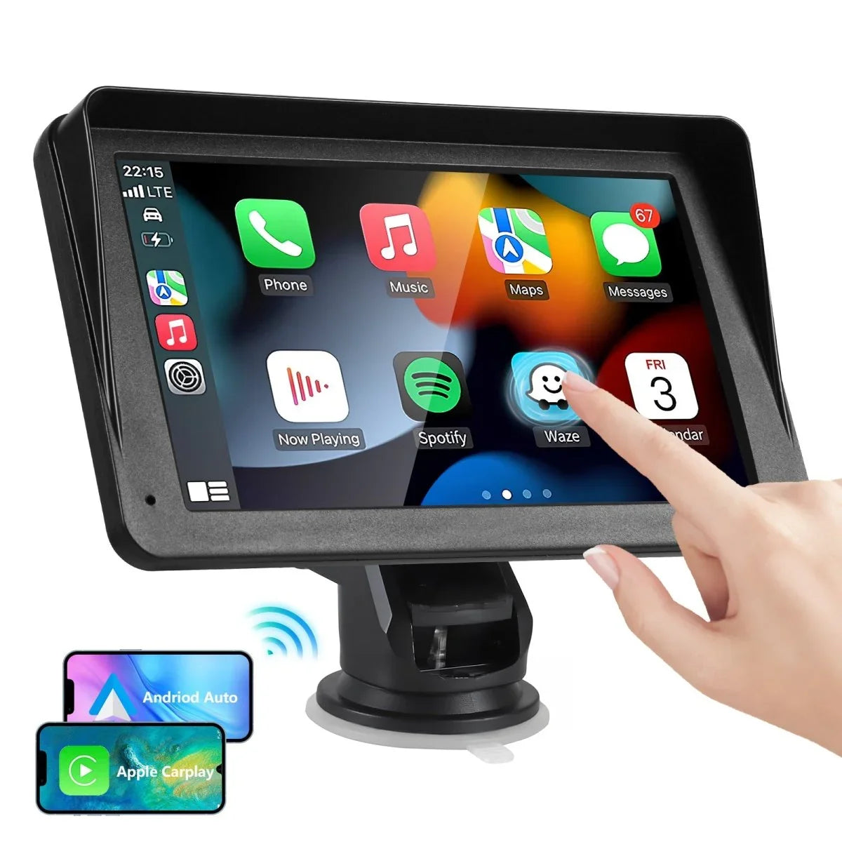 Portable Car Stereo Wireless CarPlay & Android Auto, Car Radio 7inches Touchscreen, Bluetooth5.0, Mirror Link, Maps Navigation, Voice Control, AUX Cable Vehicles - Show Gadgets