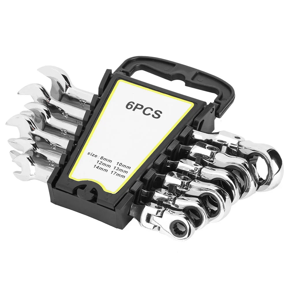 6Pcs Flexible Head Multi Functional Ratchet Conination Spanner Wrench 8 - 17mm Repair Tools Set - Show Gadgets