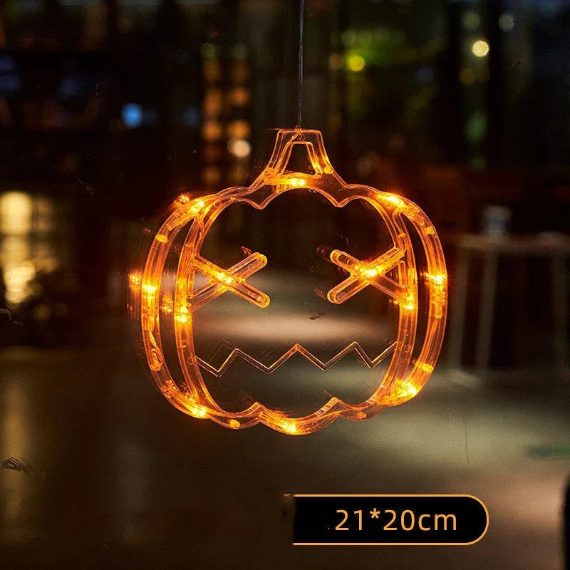 Halloween Window Hanging LED Lights Spider Pumpkin Hanging Ghost Horror Atmosphere Lights Holiday Party Decorative Lights Home Decor - Show Gadgets