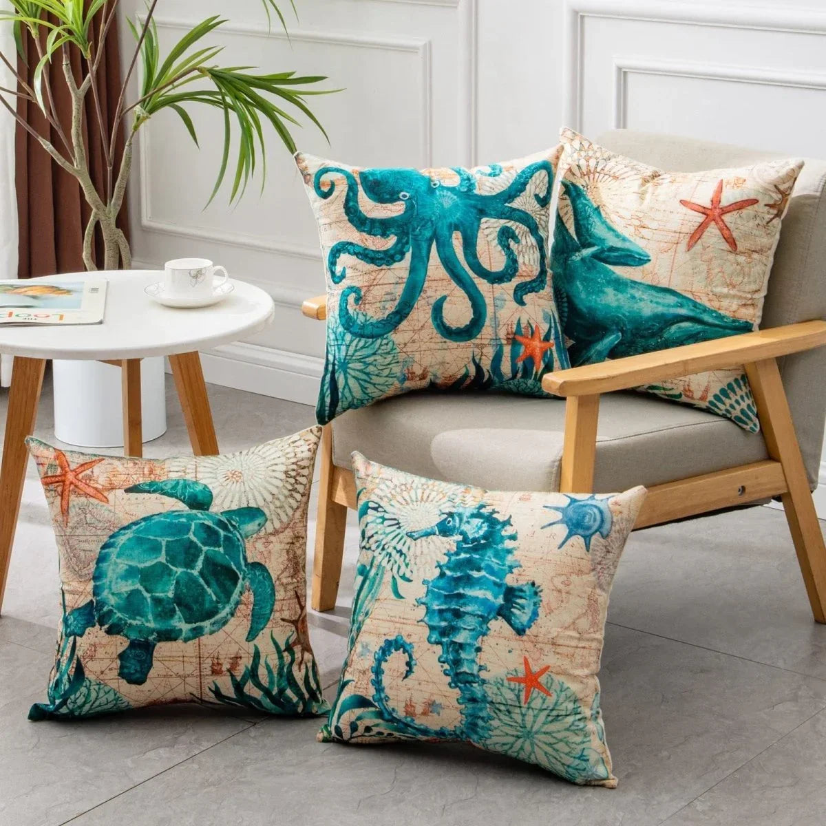 Cushion Covers Sea Turtle Printed Throw Pillow Cases For Home Decor Sofa Chair Seat - Show Gadgets