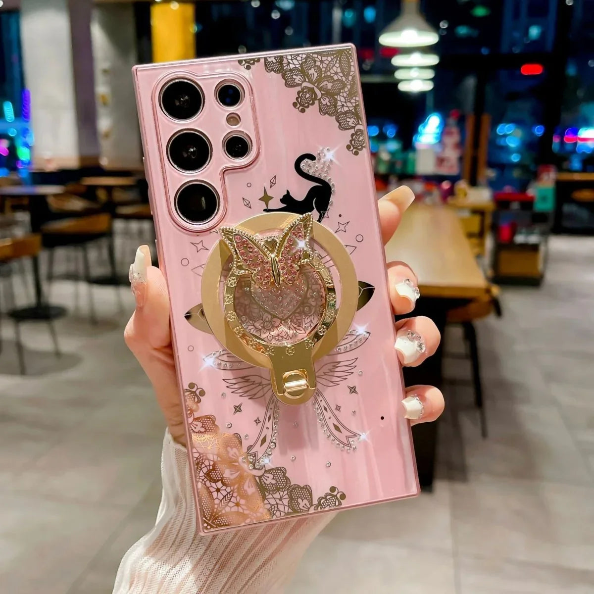 Minimally Designed Diamond Encrusted Butterfly Stand Phone Case - Show Gadgets