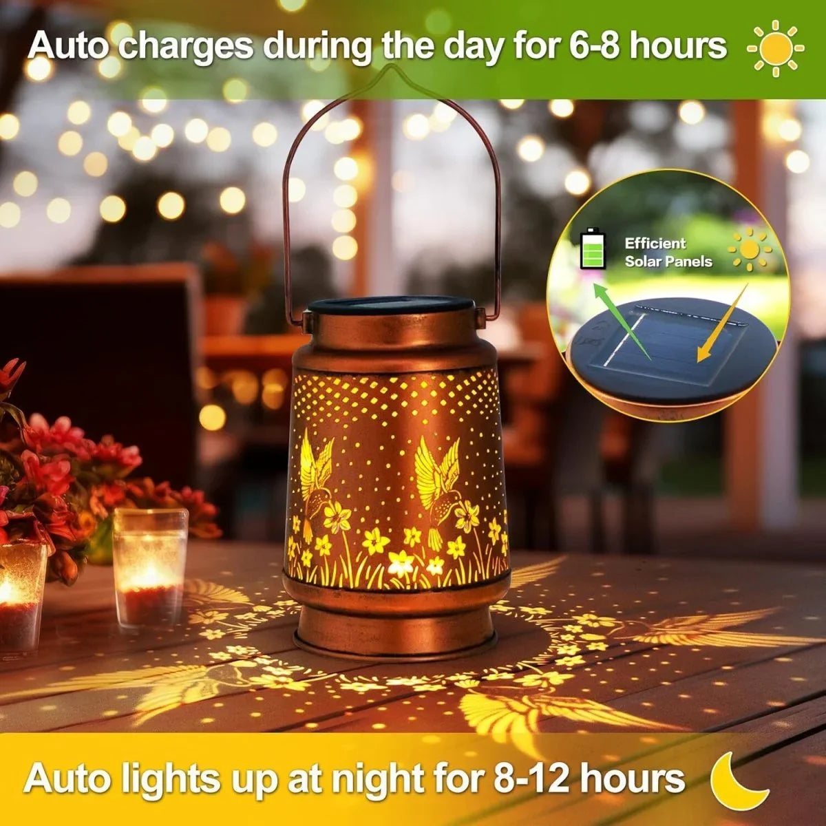 Hummingbird Solar Lantern Metal Hanging Light LED Decorative Light Garden Decor - Show Gadgets