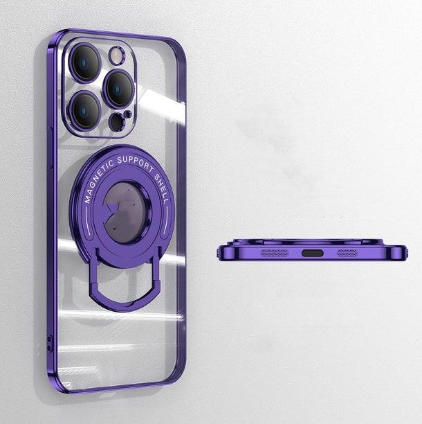 Iphone15 Pull Rod Magnetic Suction Phone Case Electroplating 14 Invisible Bracket 13ProMax Transparent Soft Cover - Show Gadgets