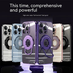 Iphone15 Pull Rod Magnetic Suction Phone Case Electroplating 14 Invisible Bracket 13ProMax Transparent Soft Cover - Show Gadgets