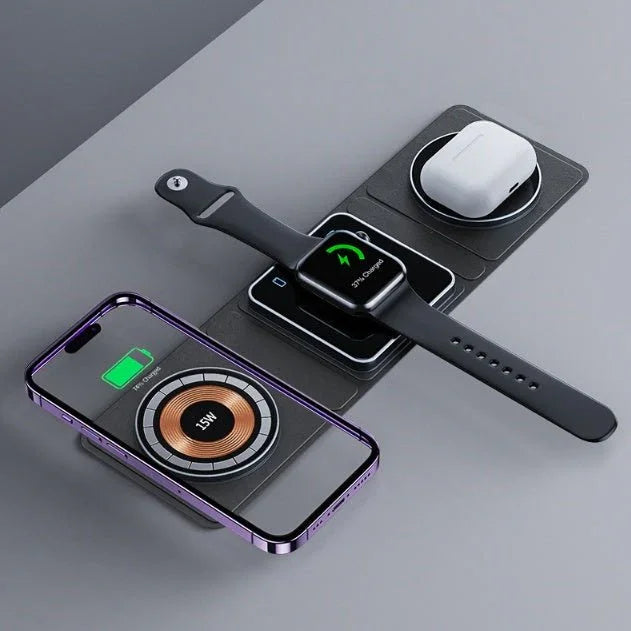 3 IN 1 Magnetic Folding Wireless Charger Station For IPhone Transparent Fast Charging For IWatch And Airpods - Show Gadgets