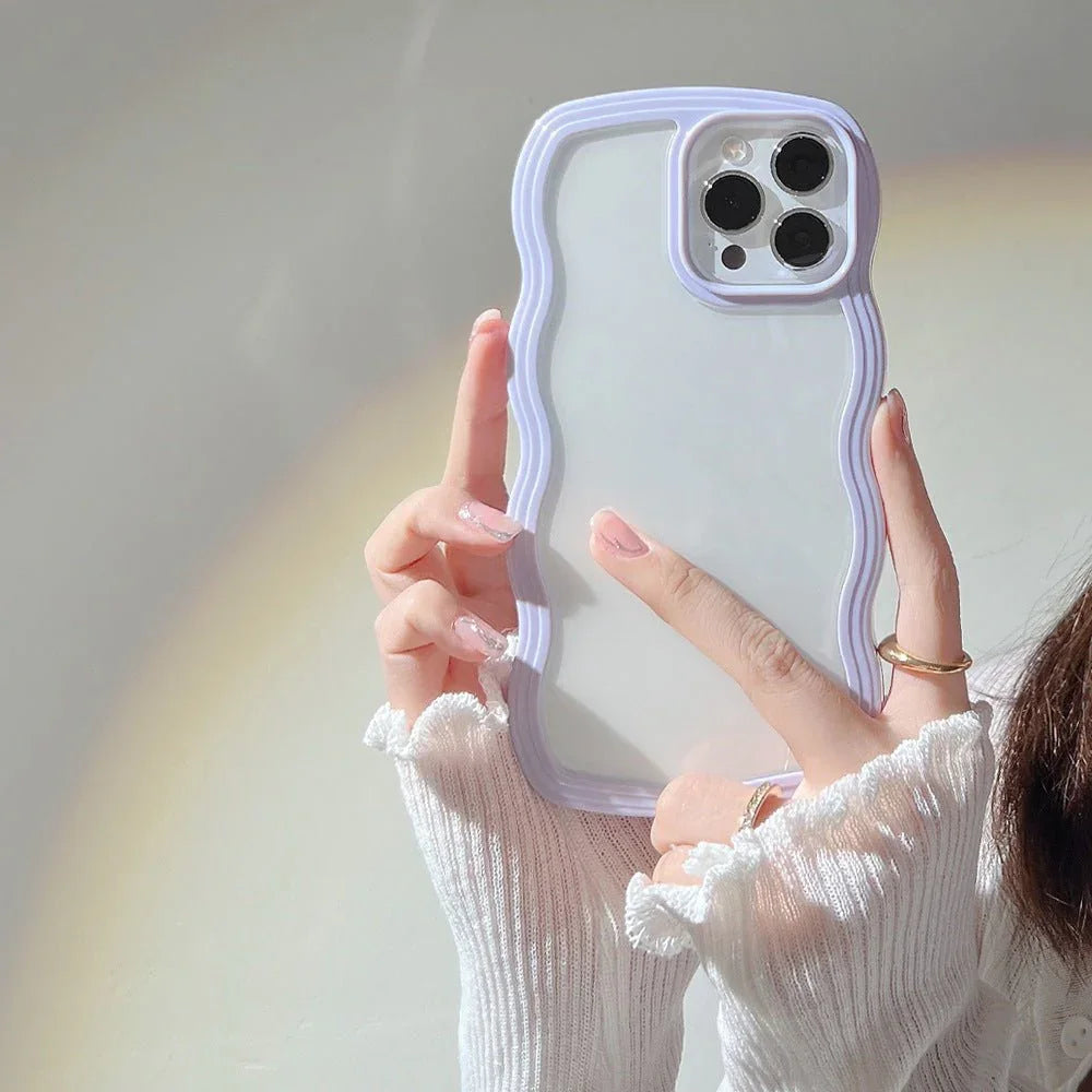 Wave Border Mobile Phone Case Solid Color Simple Candy Color - Show Gadgets