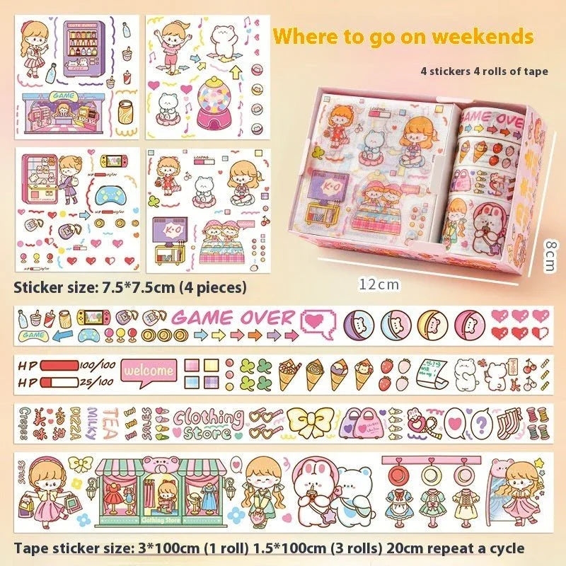 Cute Tape Sticker Gift Box Cartoon Stickers Suit Children's Film Sticker - Show Gadgets