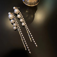 Temperament Pearl Tassel Long Earrings With 925 Silver Needle Fashion Luxury Personalized Earrings For Women - Show Gadgets