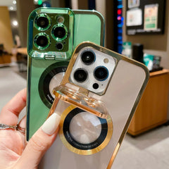 Electroplated Phone Case Luxury Plating CD Pattern Magsafe Bracket Case For 12 13 14 Pro Max Invisible Camera Stand Holder Lens Holder Magnetic Suction - Show Gadgets