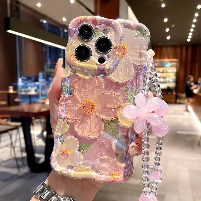 Oil Painting Flower Lanyard Phone Case - Show Gadgets