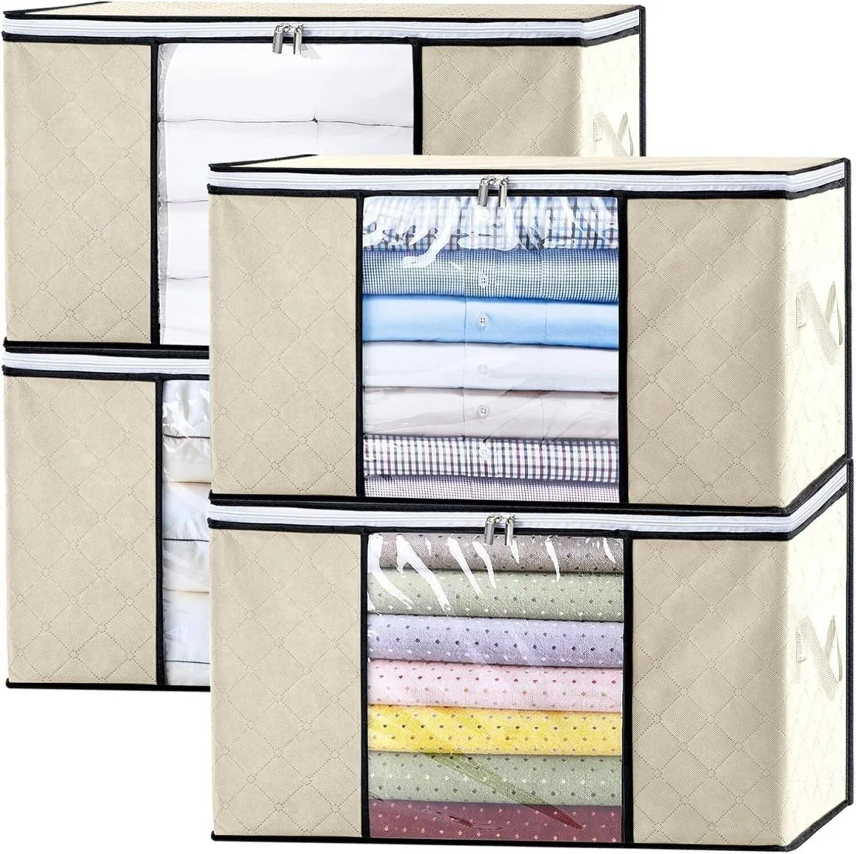 4PCS Clothes Organiser With Zip Underbed Wardrobe Cube Closet Box Organiser - Show Gadgets