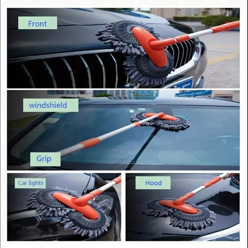 Microfiber Mop Wash Kit Telescopic Car Cleaning Brush With 4 Replacent Header - Show Gadgets