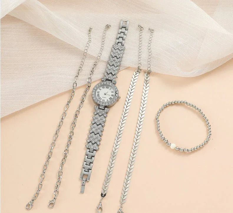 Women's Thin Strap Bracelet Watch Luxury Fashion Gift Box Watch Bracelet Six - piece Set - Show Gadgets