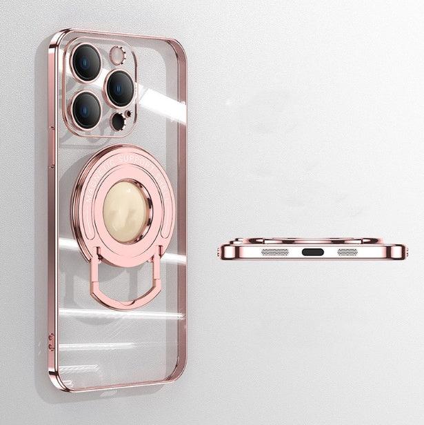 Iphone15 Pull Rod Magnetic Suction Phone Case Electroplating 14 Invisible Bracket 13ProMax Transparent Soft Cover - Show Gadgets