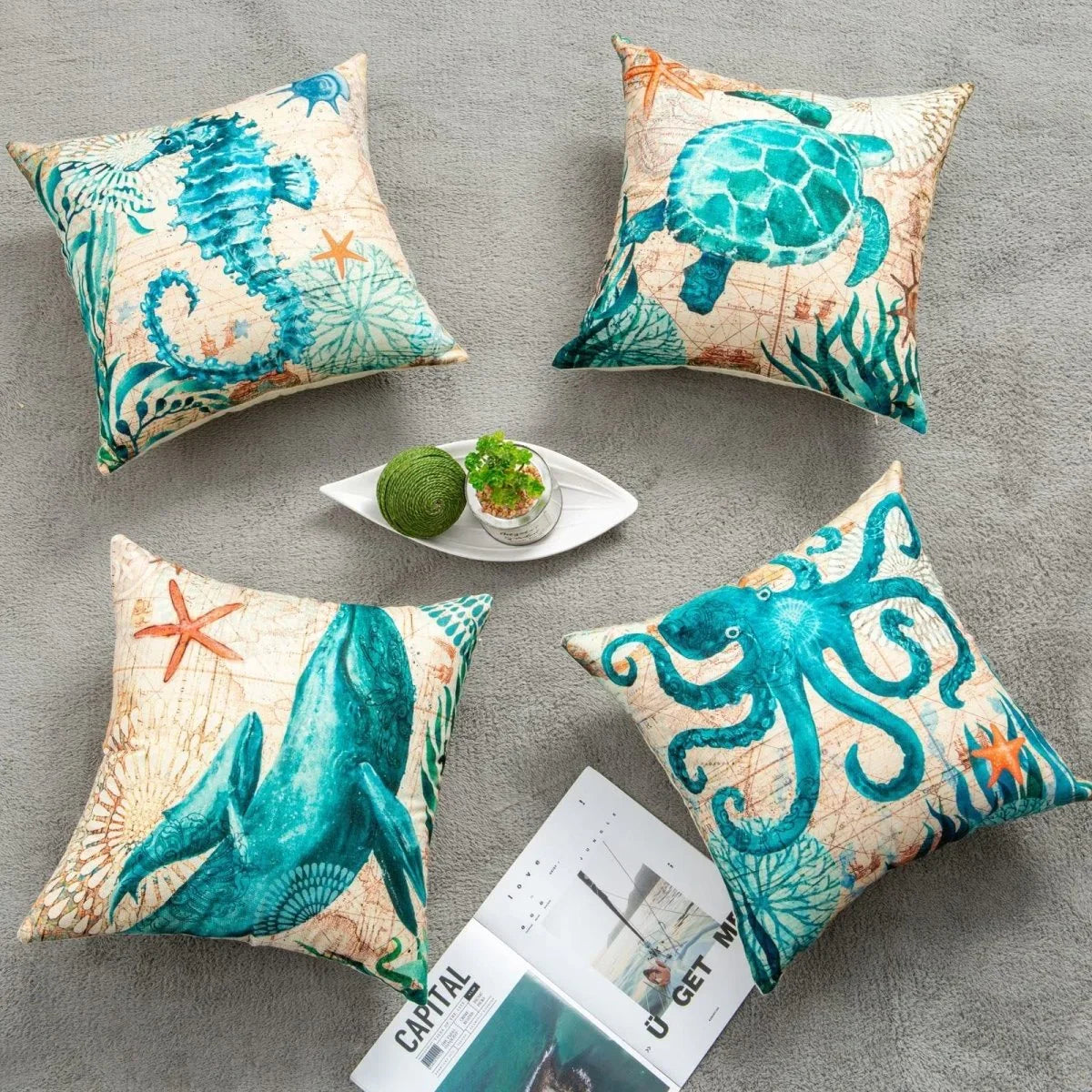 Cushion Covers Sea Turtle Printed Throw Pillow Cases For Home Decor Sofa Chair Seat - Show Gadgets
